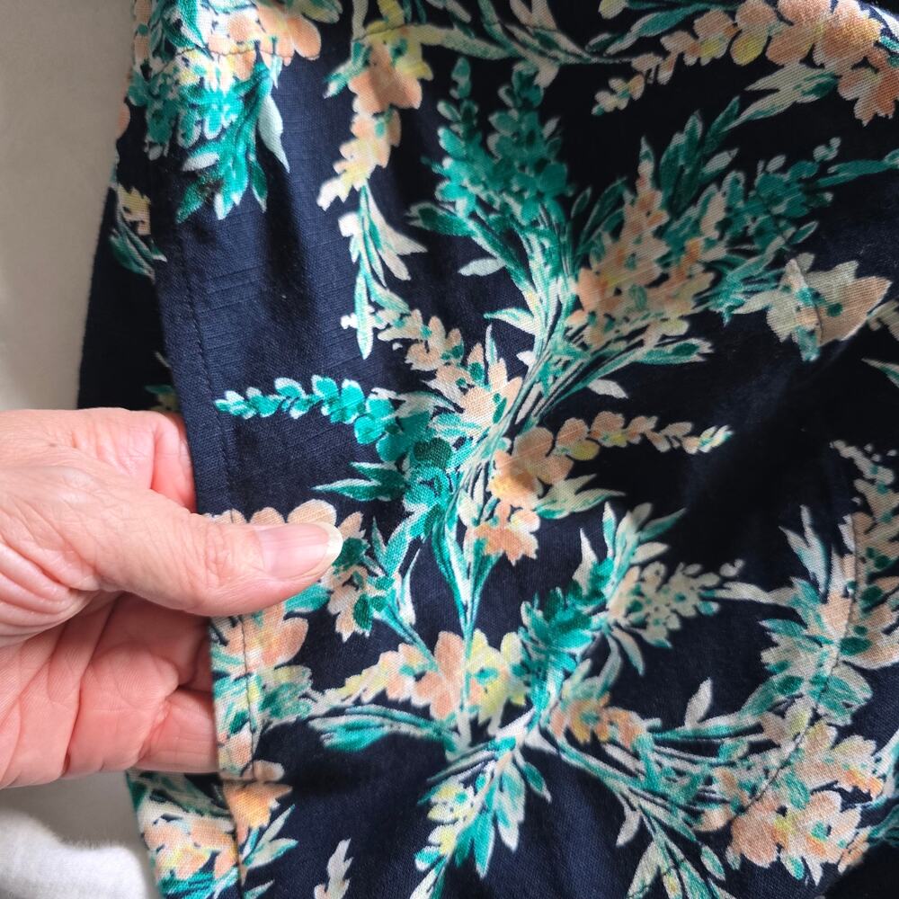 J Jill Navy Floral Cotton Midi Dress Sz-S Relaxed V-neck 3/4 Sleeve Boho cottage - Picture 6 of 9